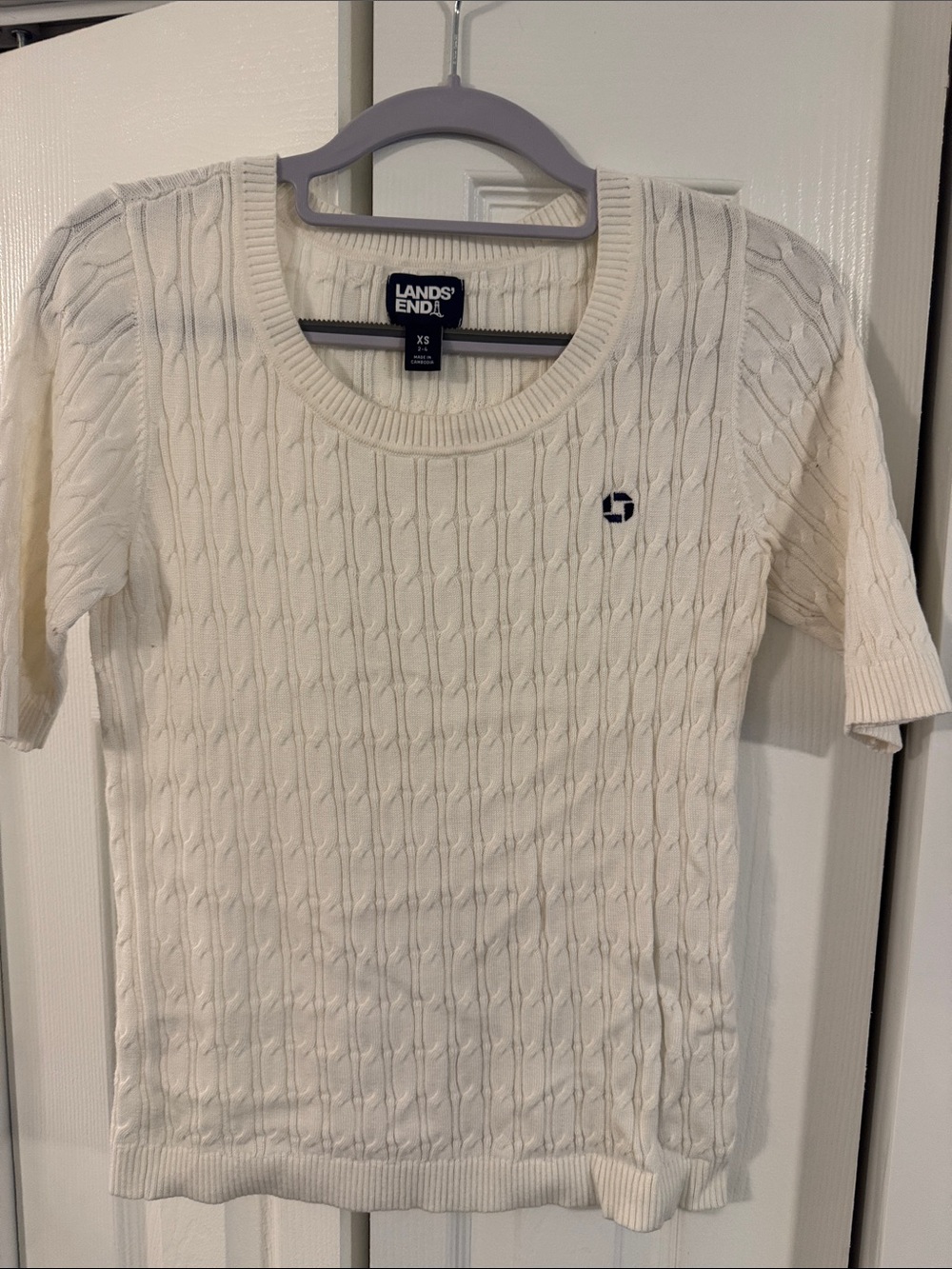 Chase Apparel Lands' End Cable Knit Crewneck Sweater - Cream